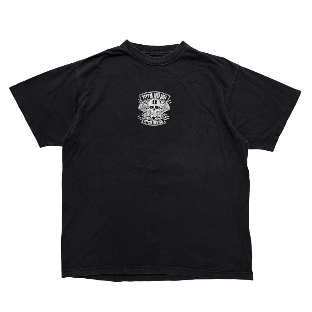 VTG Y2K Tattoo Your Soul Spider Webs Motorcycle Graphic T-Shirt Black Men's L